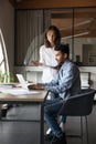 Young business assistant woman standing at Indian project manager man Royalty Free Stock Photo