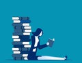 Young business with huge stack of books. Business reading and learning concept. Cartoon vector style Royalty Free Stock Photo