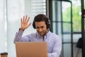 Young business indian man meeting with business team via video conference call at Home Royalty Free Stock Photo