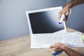 Man cleaning computer Royalty Free Stock Photo