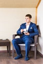 Young Business Man Drinking a Cup of Coffee or Tea Royalty Free Stock Photo