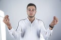 Man hand meditation in office