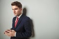 Young business man holding his hands together Royalty Free Stock Photo