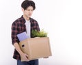 Young Business man Holding Stuff Resign Depress