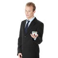 Young business man with house model Royalty Free Stock Photo