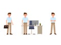 Young business man in office cartoon character. Vector illustration of clerk different poses.