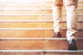 Young business man One person walking stepping going up the stairs Royalty Free Stock Photo