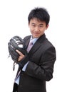 Young Business Man pitching baseball Royalty Free Stock Photo