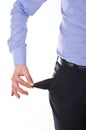 Business man pulling out empty pocket. Royalty Free Stock Photo