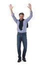 Young business man with raised arms Royalty Free Stock Photo