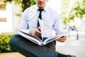 Young Business Man Reading Book Outdoor Royalty Free Stock Photo