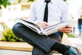 Young Business Man Reading Book Outdoor Royalty Free Stock Photo
