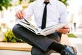 Young Business Man Reading Book Outdoor Royalty Free Stock Photo