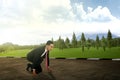 Young business man running on the street Royalty Free Stock Photo