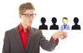 Young business man selecting virtual friends isolated Royalty Free Stock Photo