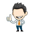 Young business man smiling happy and positive, thumb up with finger doing approval sign concept Royalty Free Stock Photo