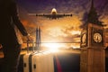 Young business man standing with luggage on urban airport runway Royalty Free Stock Photo