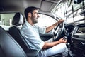 Young business man test drive new car Royalty Free Stock Photo