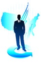 Young business man on US map background