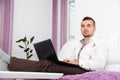 Young Business man Using Laptop At Home Royalty Free Stock Photo