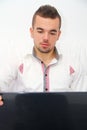 Young Business man Using Laptop At Home Royalty Free Stock Photo