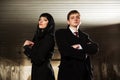 Young fashion business couple in a subway tunnel Royalty Free Stock Photo