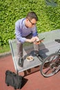 Young business man working with electronic tablet Royalty Free Stock Photo