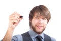 Young business man writing with marker