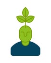 Young business manager icon. plant grows from head. Head and tree.