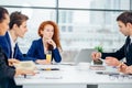 Business people group have meeting and working in modern bright office indoor Royalty Free Stock Photo