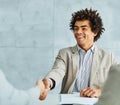 young business people meeting office handshake hand shake shaking hands teamwork group contract agreement black happy Royalty Free Stock Photo