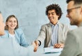 young business people meeting office handshake hand shake shaking hands teamwork group contract agreement black happy Royalty Free Stock Photo