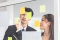 Young business people meeting at office and use post it notes to share idea. Office worker discussing together in conference room Royalty Free Stock Photo