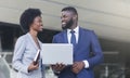 Young business people are working outside the office using laptop Royalty Free Stock Photo