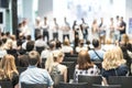 Young business team receiving award at best business project competition event. Royalty Free Stock Photo