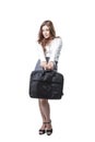 Young business woman attractive presenting handbag Royalty Free Stock Photo