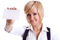 Young business woman with business card