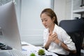 Young business women cannot work. She was sick and had a heart attack on the desk