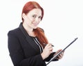 Young business woman with clipboard in her hand Royalty Free Stock Photo