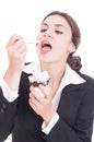 Young business woman eating delicious ice cream Royalty Free Stock Photo