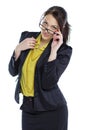 Young business woman with eyeglasses isolated white background Royalty Free Stock Photo