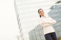 Young business woman in front of office building Royalty Free Stock Photo