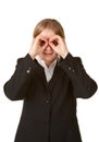 Young business woman hands like binoculars Royalty Free Stock Photo