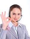 Young business woman with headset Royalty Free Stock Photo