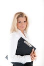 Young business woman holding a folder Royalty Free Stock Photo