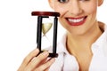 Young business woman holding hourglass.Time concept Royalty Free Stock Photo