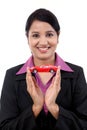 Young business woman holding toy car Royalty Free Stock Photo