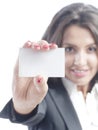 Young business woman holding visit card Royalty Free Stock Photo