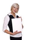 Young business woman holding white folder