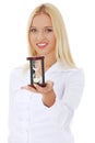 Young business woman with hourglass Royalty Free Stock Photo